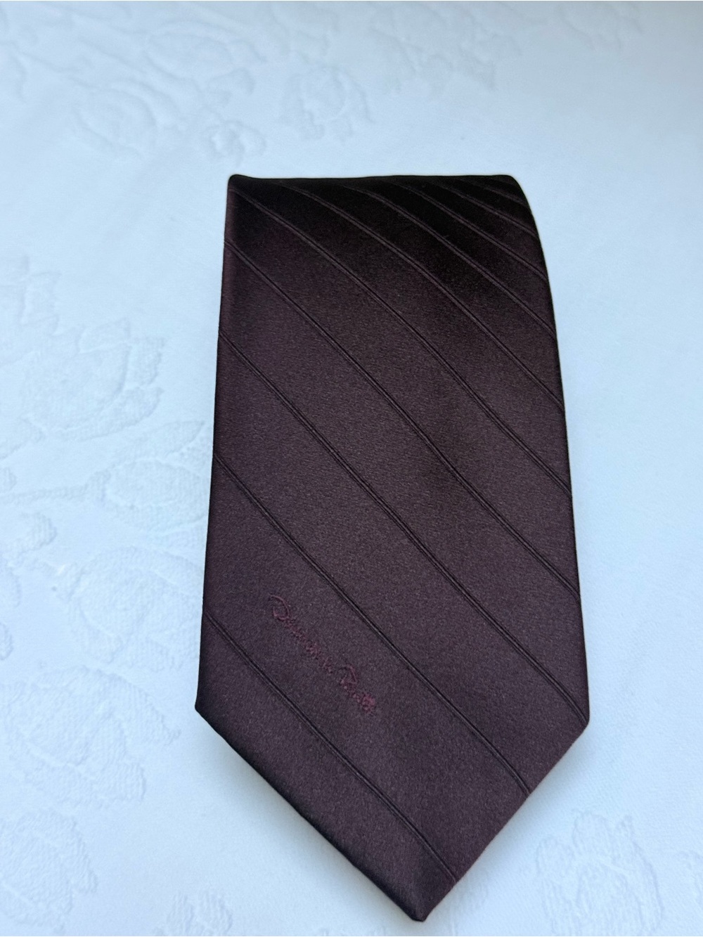 Oscar de la Renta Brown Diagonal Stripe Tie